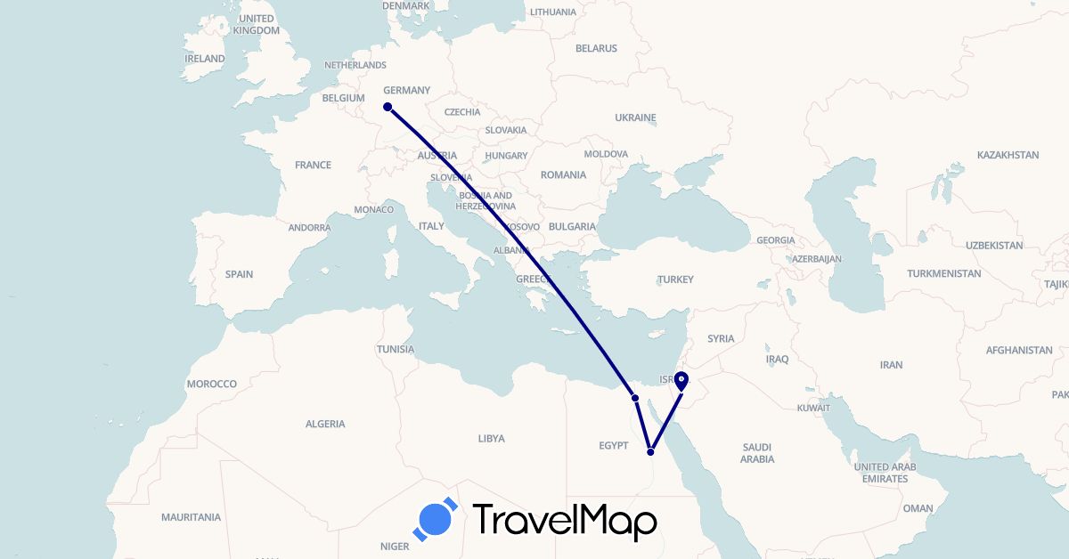 TravelMap itinerary: driving in Germany, Egypt, Jordan (Africa, Asia, Europe)